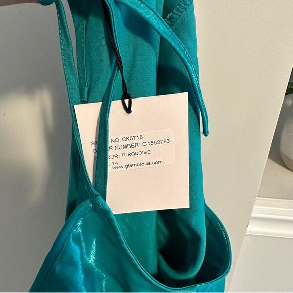 NWT GLAMOROUS Blue Teal Metallic Iridescent Long Sleeve Mini Dress 10 - Picture 13 of 15